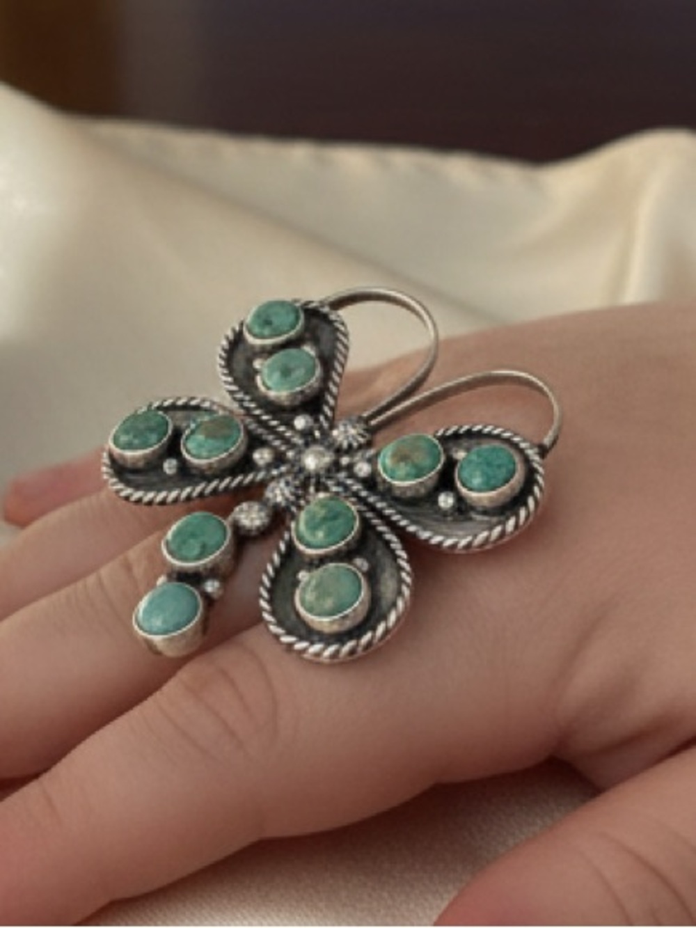 Sterling Silver Turquoise Butterfly statement ring- Green Turquoise - Picture 9 of 9